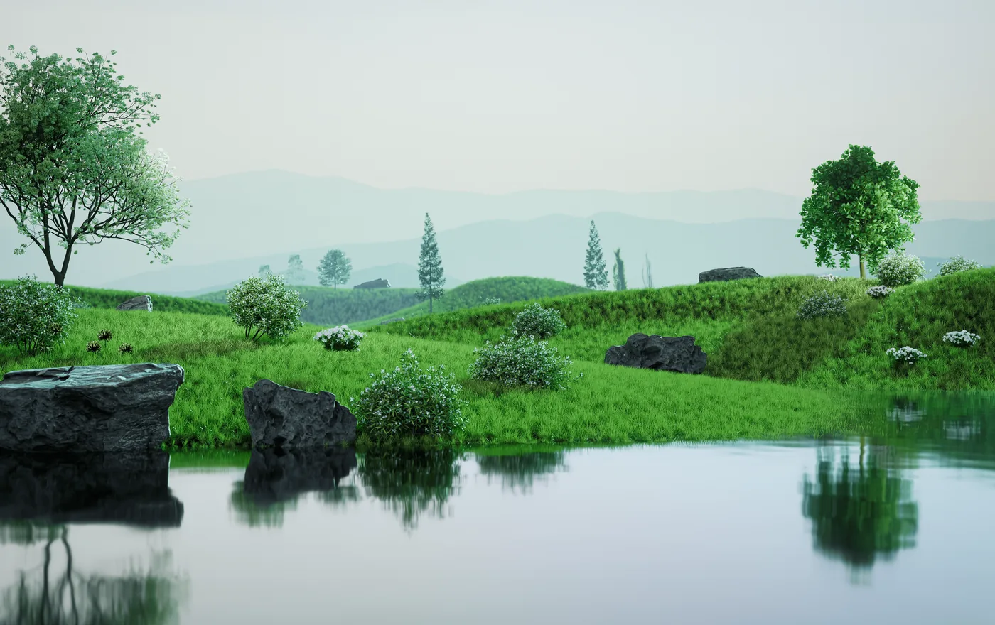 Landscape with pond render